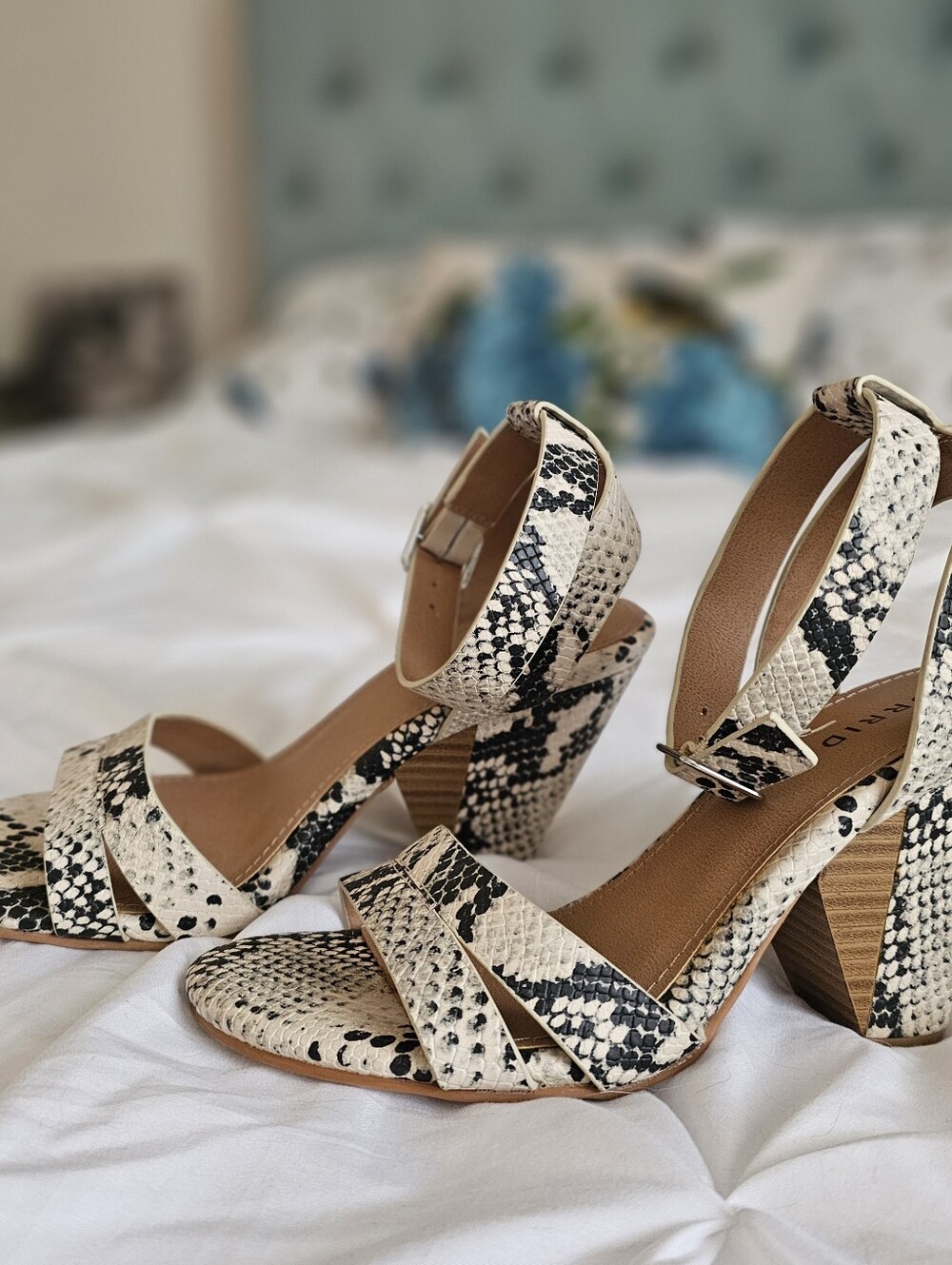 Torrid Women's Faux Snake-Print Block Heel Sandals in Black & Cream Size 7W